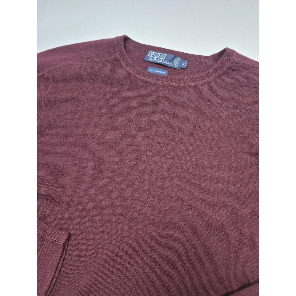 Polo By Ralph Lauren Sweater Mens XL Red Merino Wool Knit Crewneck Pullover FLAW